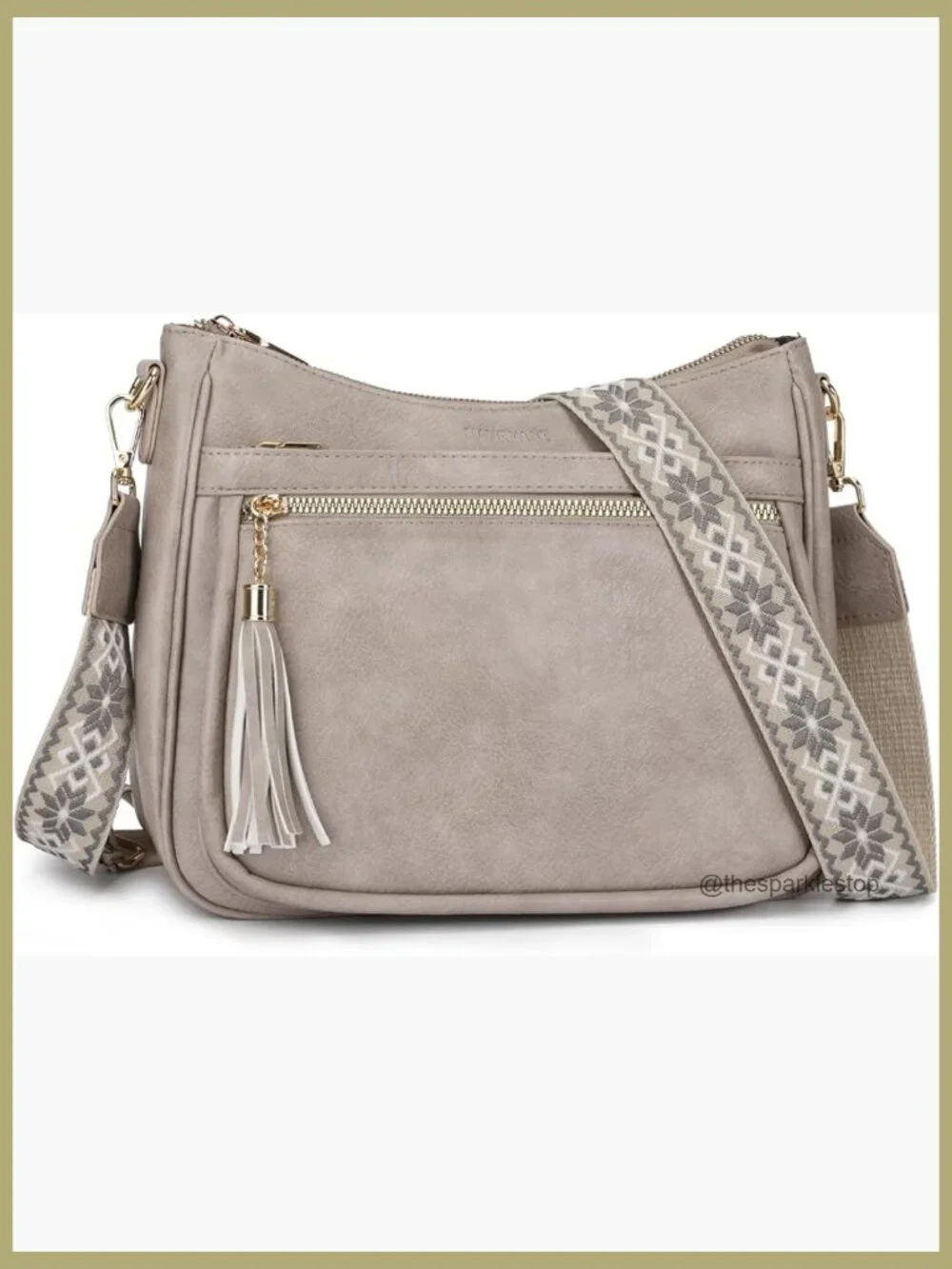 Vegan Leather Crossbody Bag Multi-Pocket Shoulder Purse with Tassel